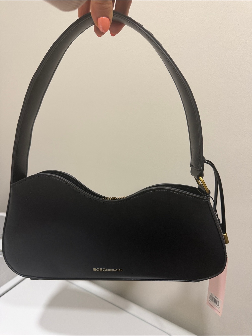 BCBGeneration Black Curved Shoulder Bag with Gold Hardware